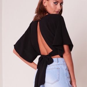 Bethany Black Batwing Cropped Tie Back Top. NWT